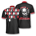 Custom Skull Red Argyle Pattern Custom Bowling Jerseys for Men, Perfect Gift for Bowler, Skull Bowling Shirt