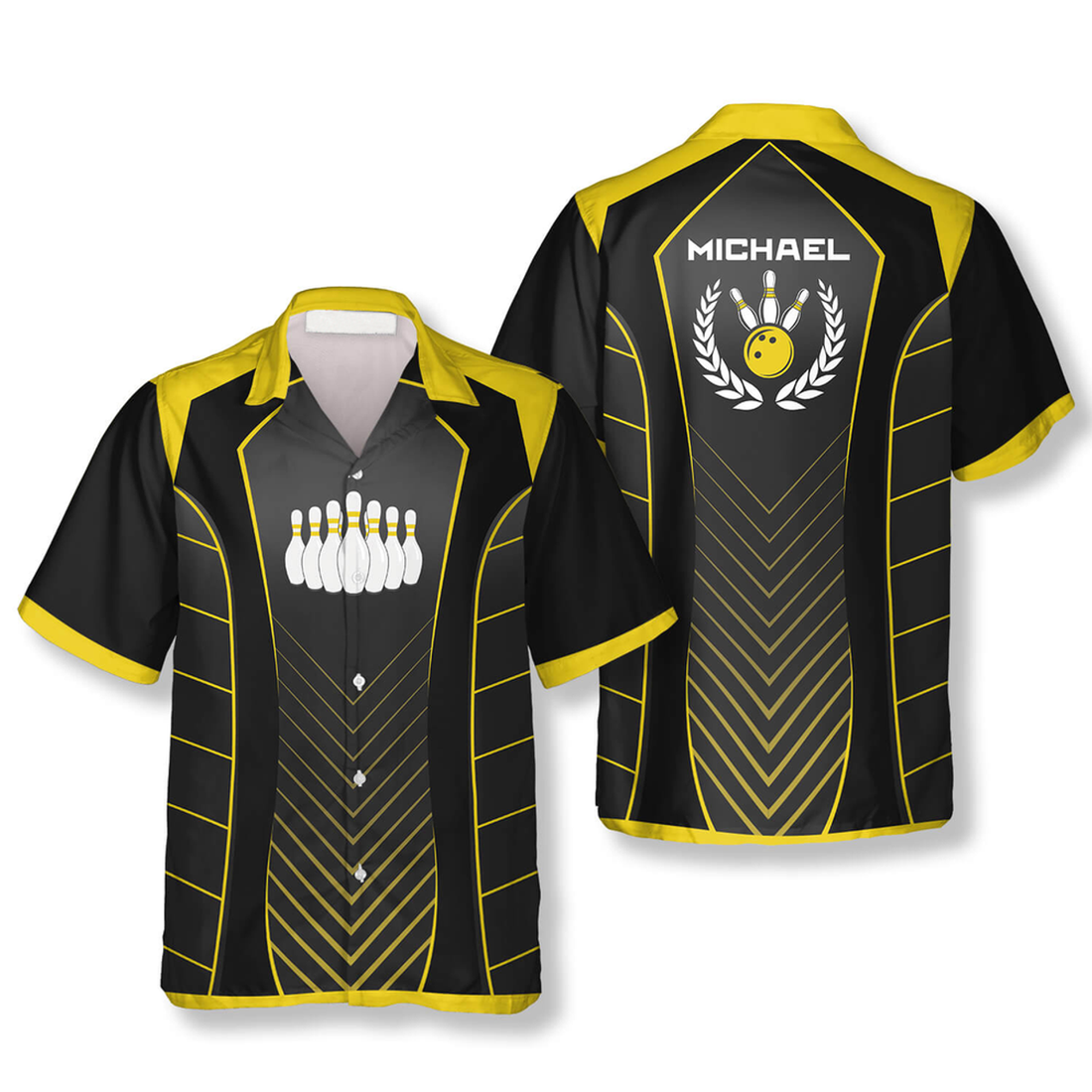 Custom Yellow Sports Style Emblem Custom Bowling Hawaiian Shirt, Idea Gift for Bowler, Summer Shirt