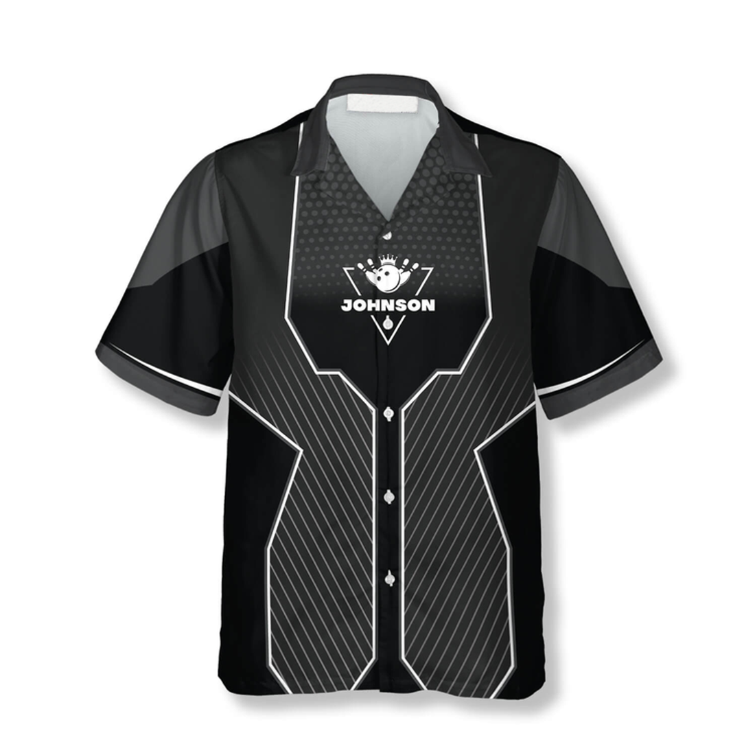 Custom Black Sports Style Trophy Emblem Custom Bowling Hawaiian Shirt, Uniform Shirt for Team Bowling