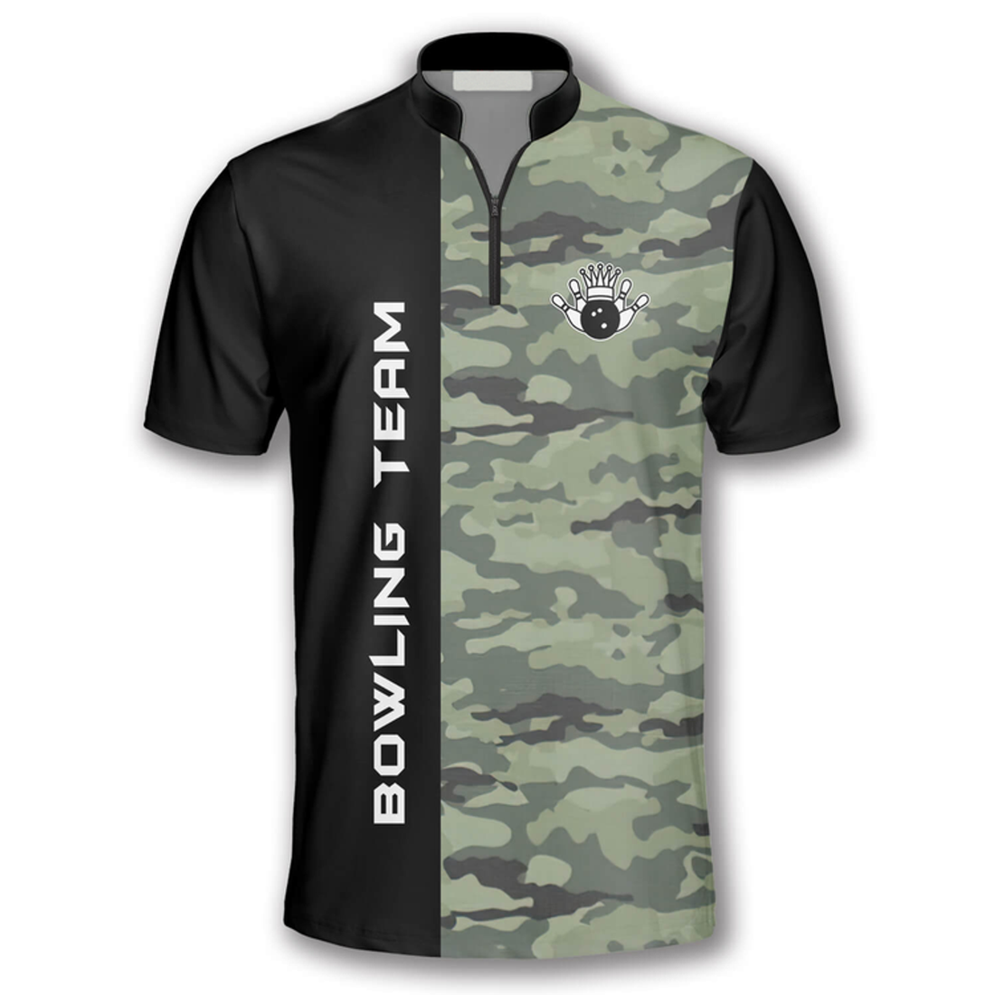 Custom Zipper Polo Shirt Camo & Black Custom Bowling Jerseys for Men, Idea Gift for Bowler