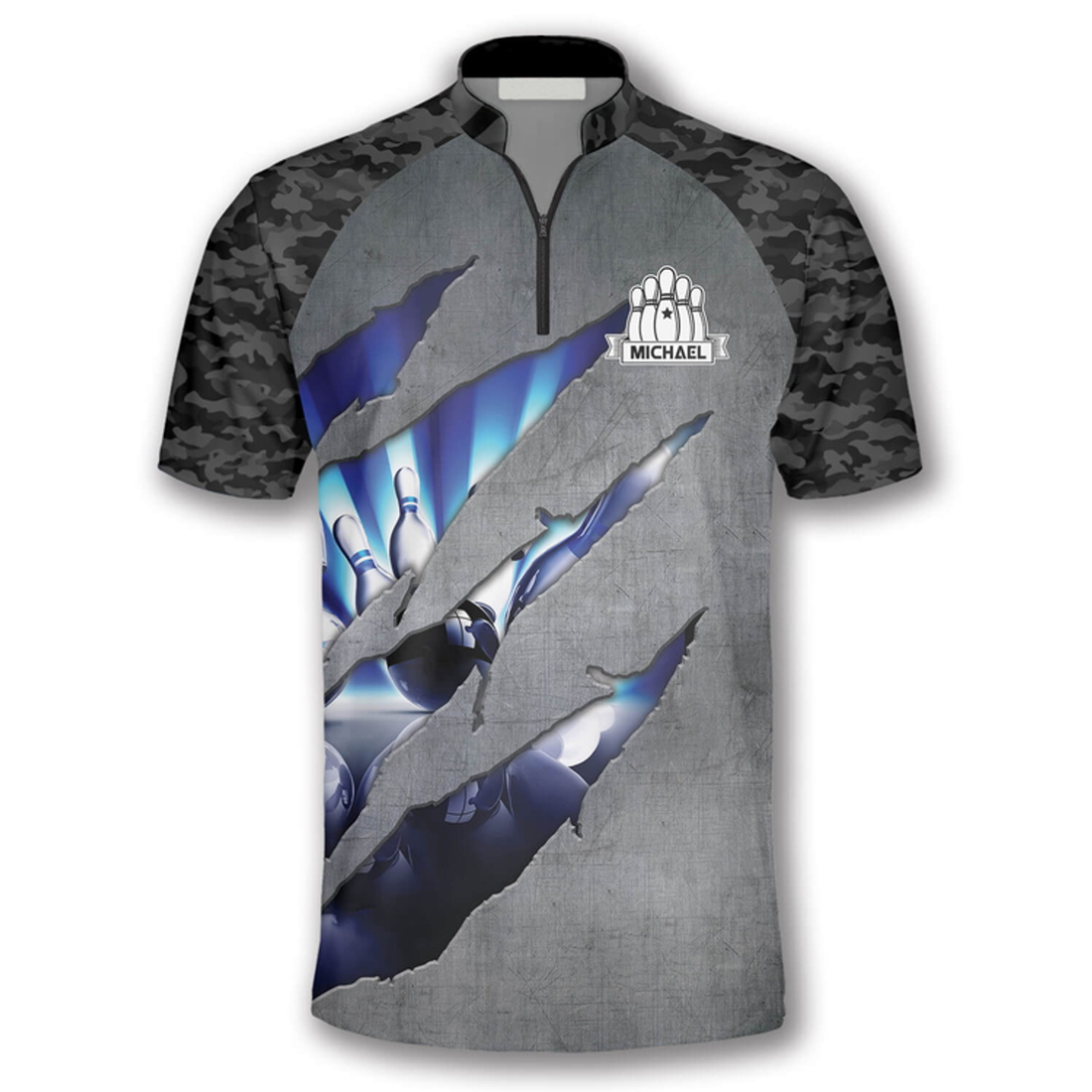 Custom Camo Tiger Scratch Custom Bowling Jerseys for Men, Personalized Name Bowling Shirt, Camo Bowling Gift