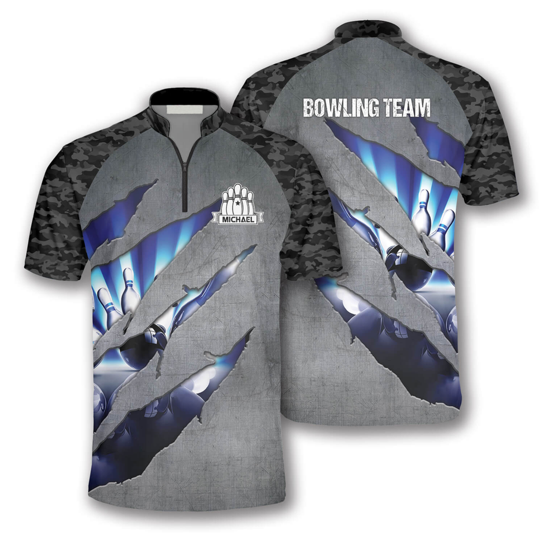 Custom Camo Tiger Scratch Custom Bowling Jerseys for Men, Personalized Name Bowling Shirt, Camo Bowling Gift