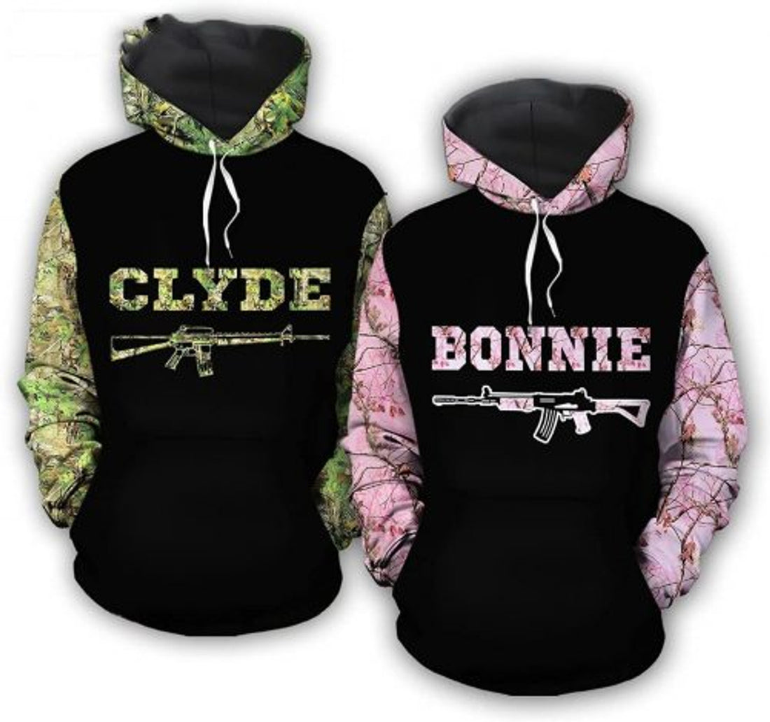 FUNSTUFFPRINT Personalized Hunting Camo 3D All Over Hoodie Clyde Bonnie 3D Hoodie and Zip Hoodie