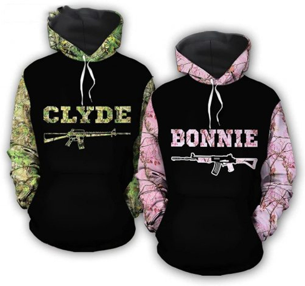 FUNSTUFFPRINT Personalized Hunting Camo 3D All Over Hoodie Clyde Bonnie 3D Hoodie and Zip Hoodie