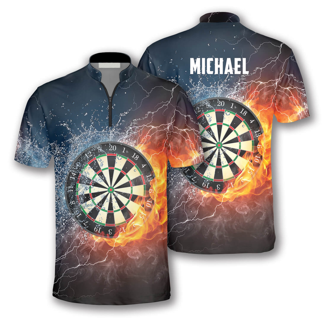 Custom Dartboard Fire and Water Custom Darts Jerseys for Men, Personalized Name Dart Fire Shirt, Dart Jersey Shirt