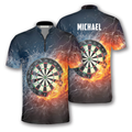 Custom Dartboard Fire and Water Custom Darts Jerseys for Men, Personalized Name Dart Fire Shirt, Dart Jersey Shirt