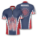 Custom Retro American Flag Blue Custom Darts Jerseys for Men, Star Dart Flag USA Shirt, Perfect Gift for Dart Team