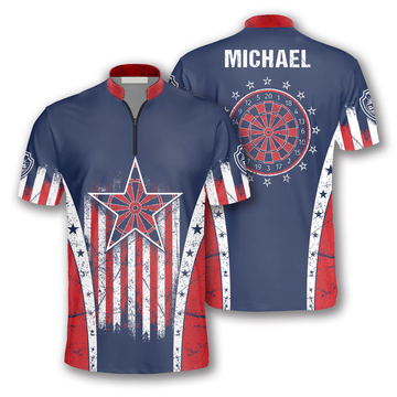 Custom Retro American Flag Blue Custom Darts Jerseys for Men, Star Dart Flag USA Shirt, Perfect Gift for Dart Team