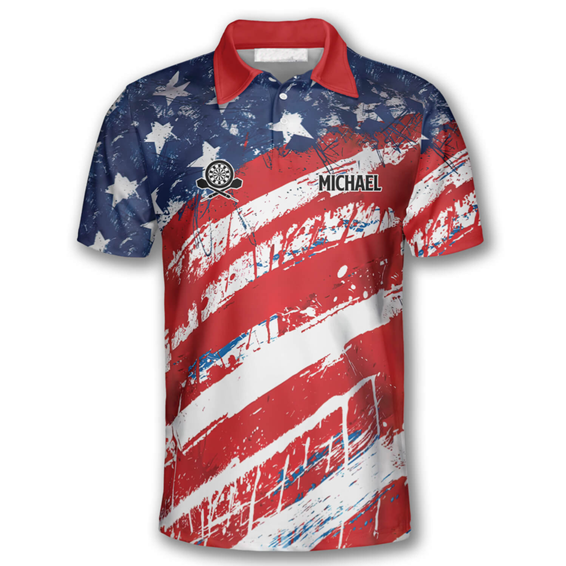 Custom American Flag Water Color Custom Darts Polo Shirts for Men, Dart Skull Shirt