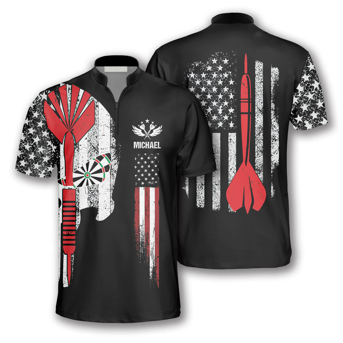 Custom Punisher Skull Flag Custom Darts Jerseys for Men, Perfect Gift for Dart Player, Skull Dart Shirt