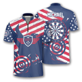 Custom Patriotic Flag Red Blue Custom Darts Jerseys for Men, Crown Dart Shirt, Flag USA Zipper Polo Shirt