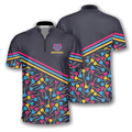 Custom Zipper Polo Shirt Dart Arrow Pattern Navy Custom Darts Jerseys for Men, Personalized Name Dart Shirt