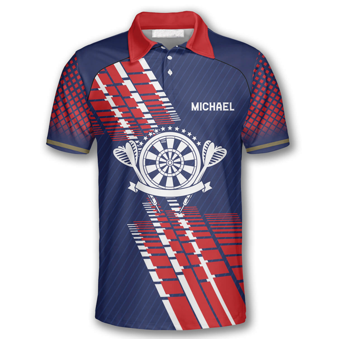 Custom Darts Blue Red Geometric Pattern Custom Polo Shirts for Men