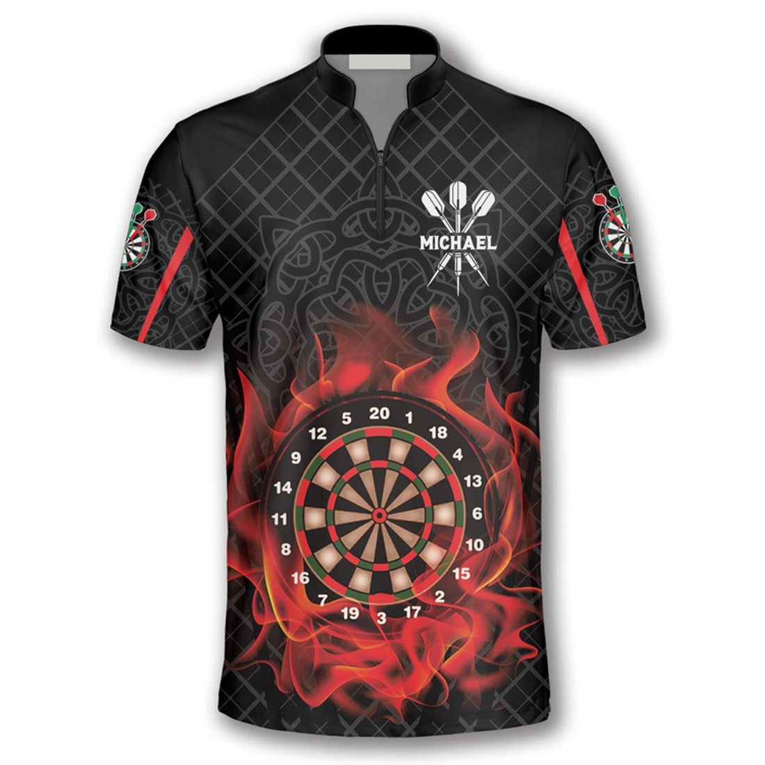 Custom Personalized Name Team Board On Fire Celtic Pattern Custom Darts Jerseys For Men, Shirt for Dart Players