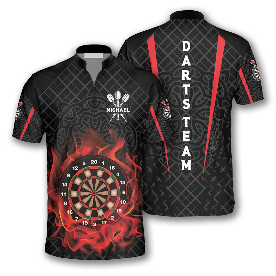 Custom Personalized Name Team Board On Fire Celtic Pattern Custom Darts Jerseys For Men, Shirt for Dart Players