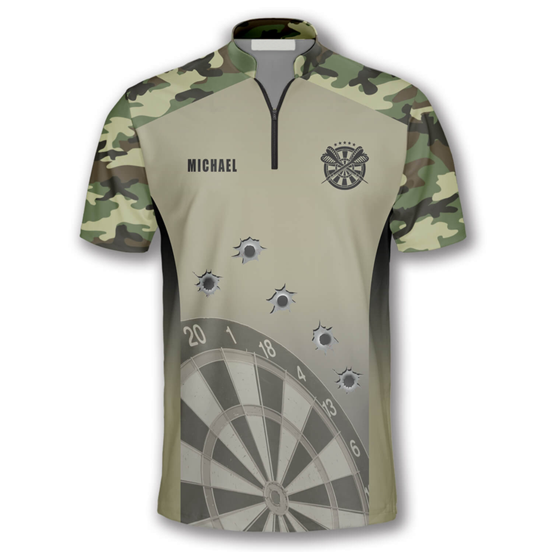 Custom Camouflage Gun Holes Custom Darts Jerseys for Men, Funny Dart Shirt, Idea Gift for Dart Player