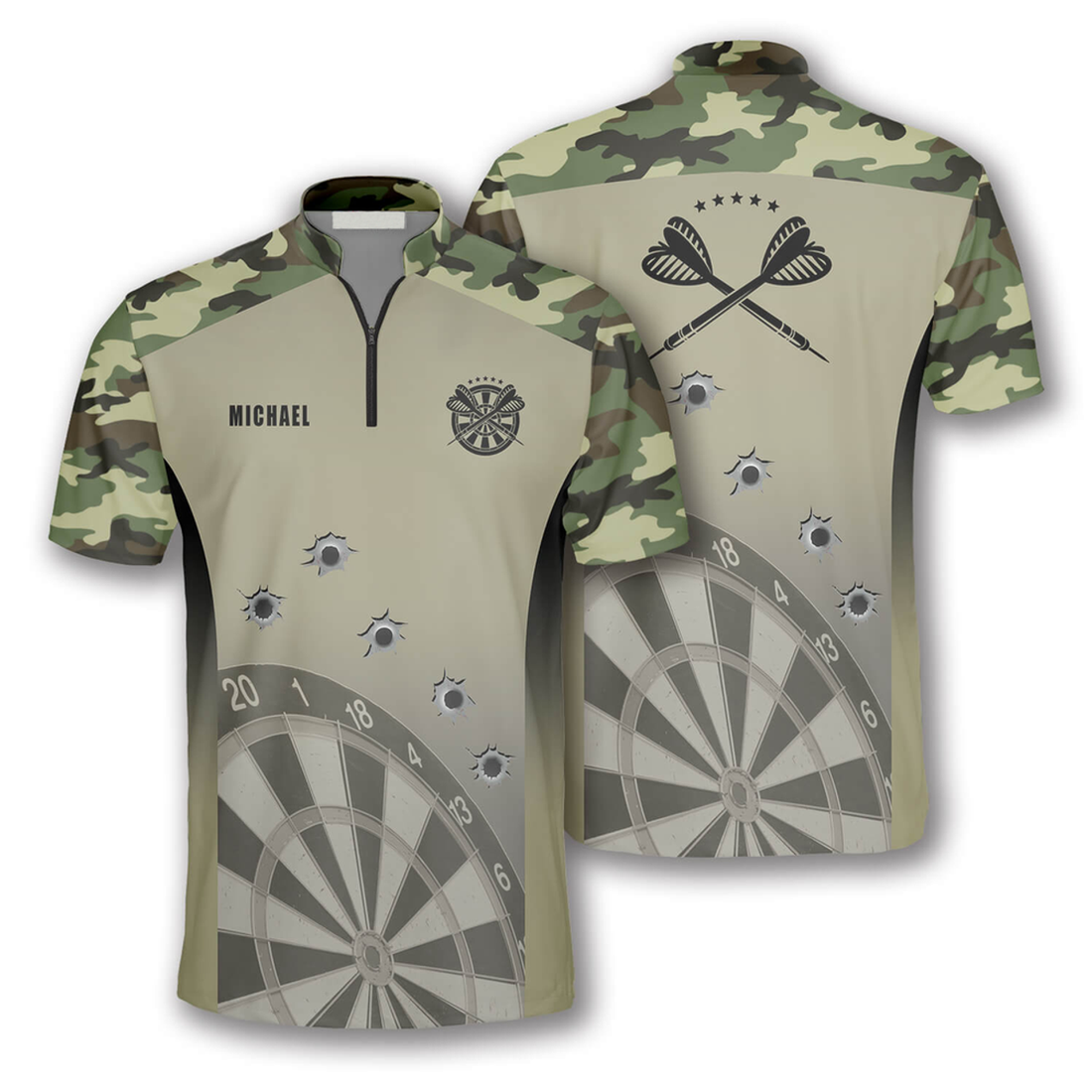Custom Camouflage Gun Holes Custom Darts Jerseys for Men, Funny Dart Shirt, Idea Gift for Dart Player