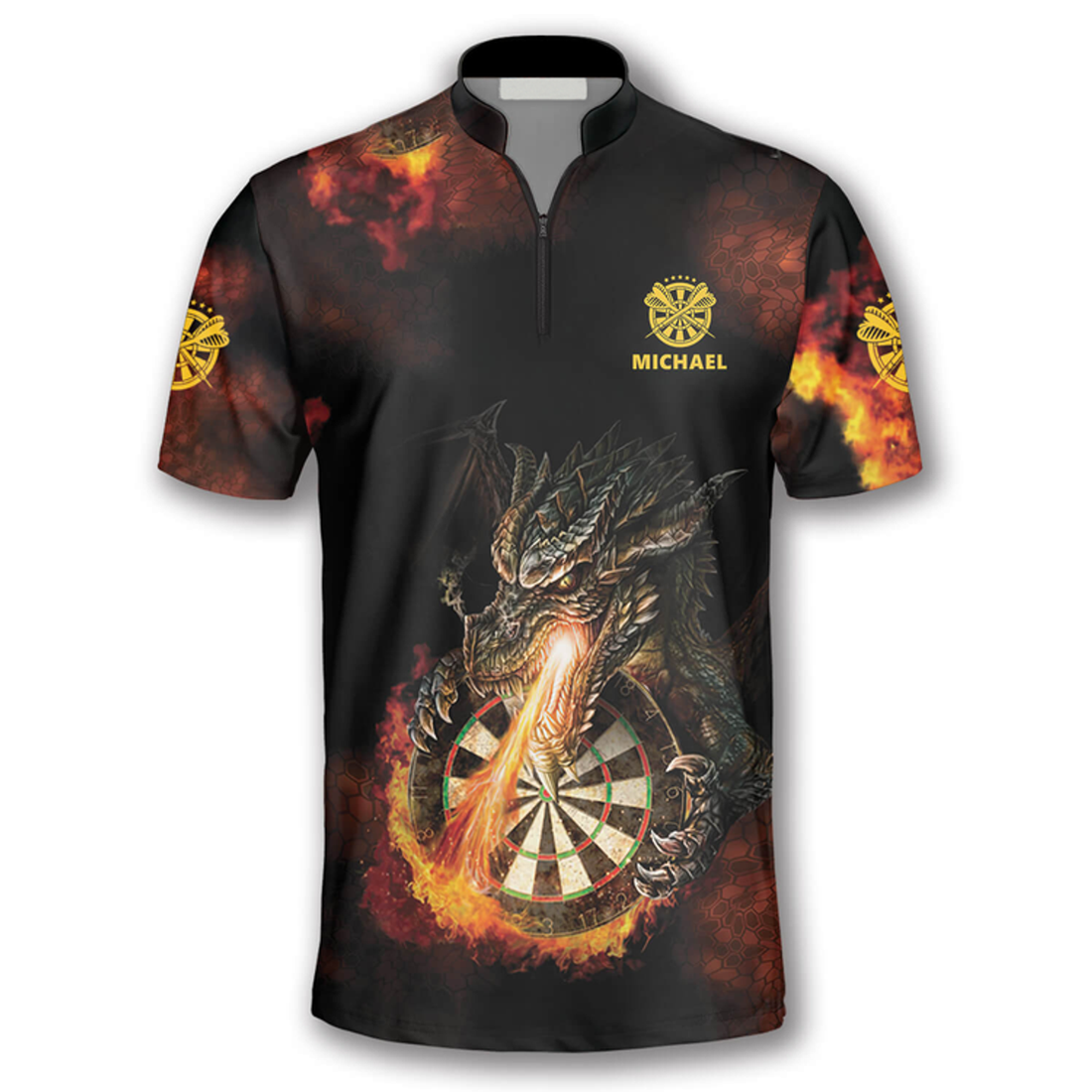Custom Zipper Polo Shirt Dragon Fire Custom Darts Jerseys for Men, Idea Gift for Dart Team, Dragon Dart Shirt