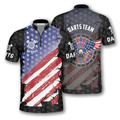 Custom Eagle Flag Stars Pattern Custom Darts Jerseys for Men, Idea Gift for Dart Player, Flag Zipper Polo Shirt