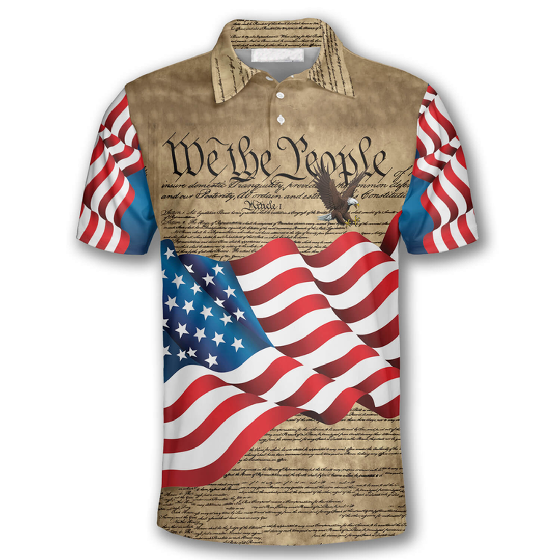 Custom 3D All Over Print Darts Eagle Waving Flag Custom Polo Shirts for Men