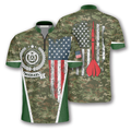 Custom USA Flag Camouflage Emblem Custom Darts Jerseys for Men, Dart Shirt, Flag Zipper Polo Shirt