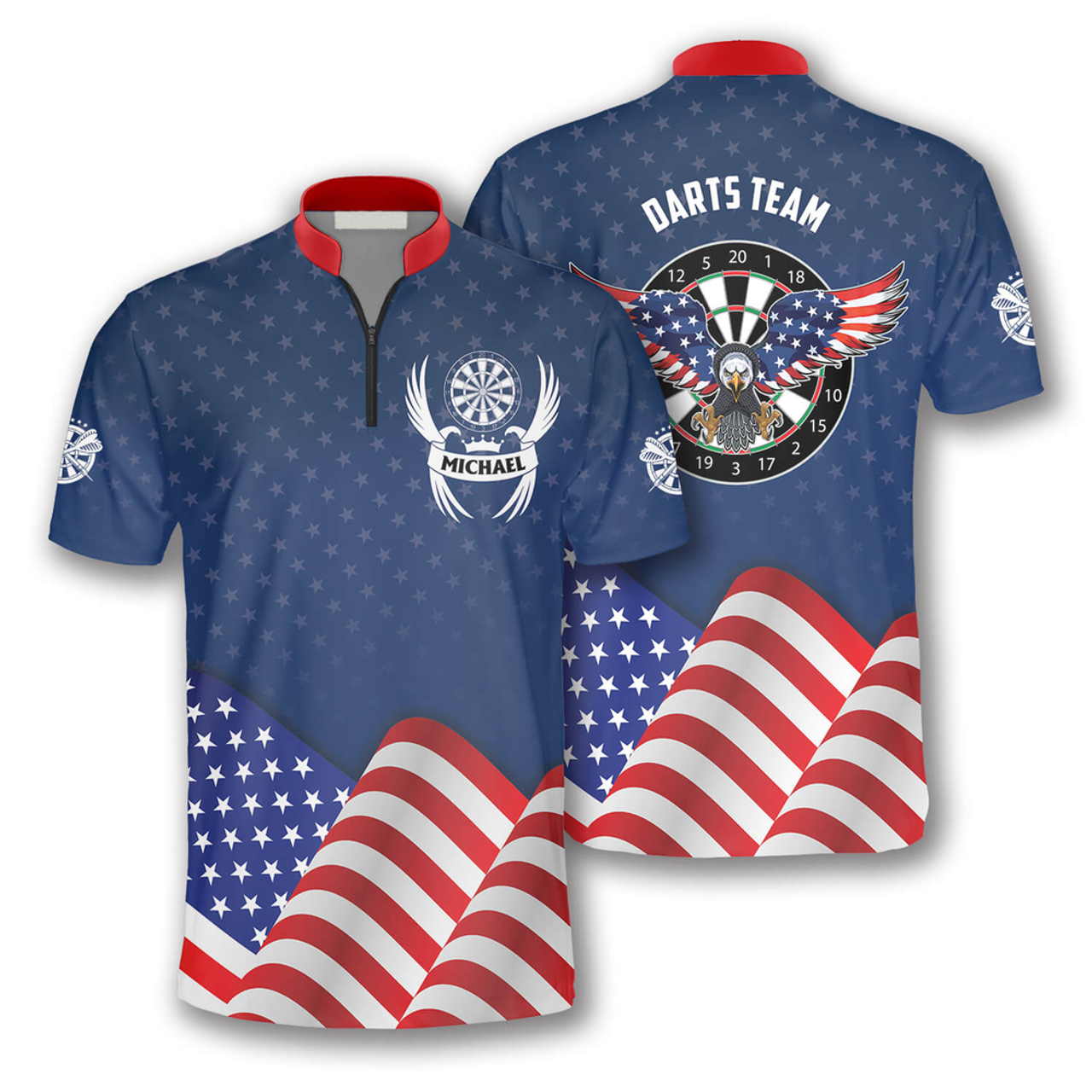 Custom Blue Waving Flag Custom Darts Jerseys for Men, Uniform Shirt for Dart Team, Dart player