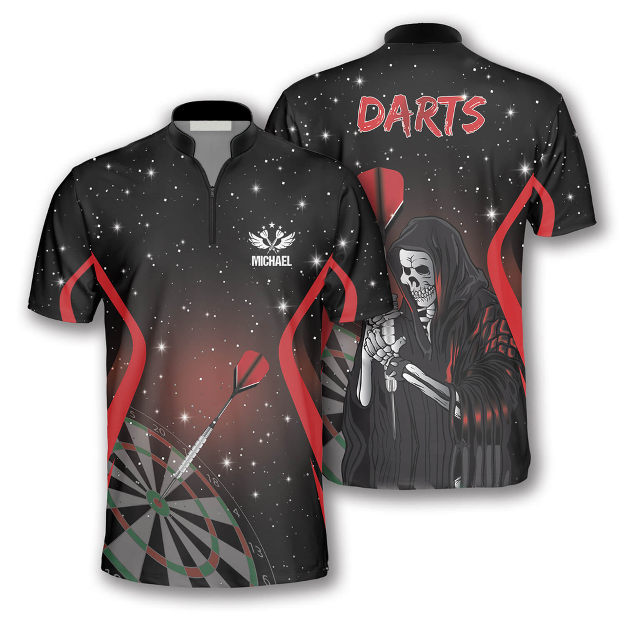 Custom Grim Reaper Red Black Version Custom Darts Jerseys for Men, Perfect Gift for Dart Player