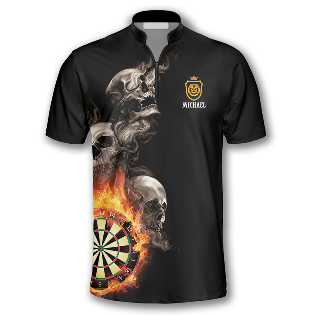Custom Hello Darkness My Old Friend Custom Darts Jerseys for Men, Dart Shirt, Skull Zipper Polo Shirt