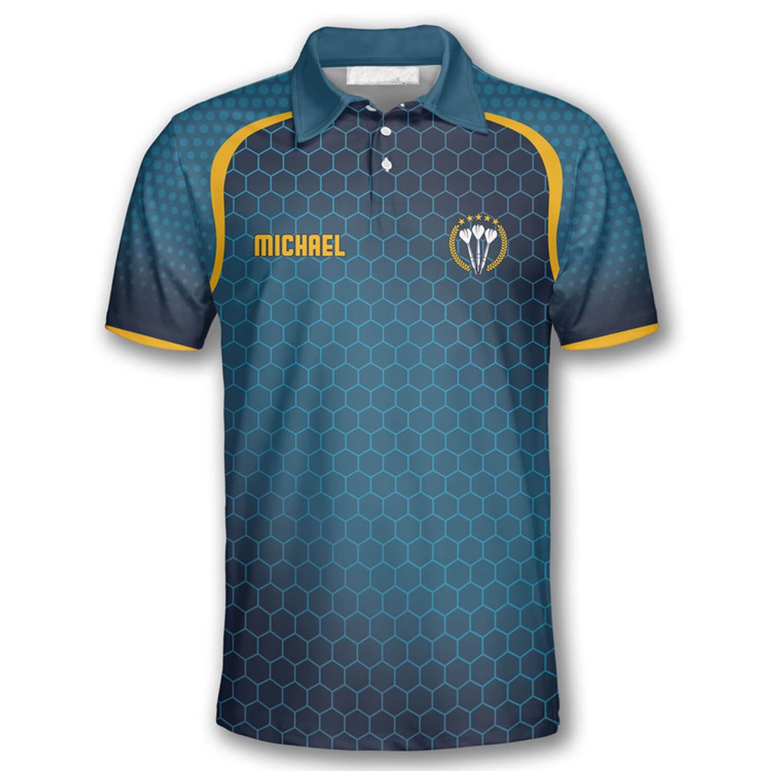 Custom Darts Honeycomb Pattern Yellow Blue Custom Polo Shirts for Men