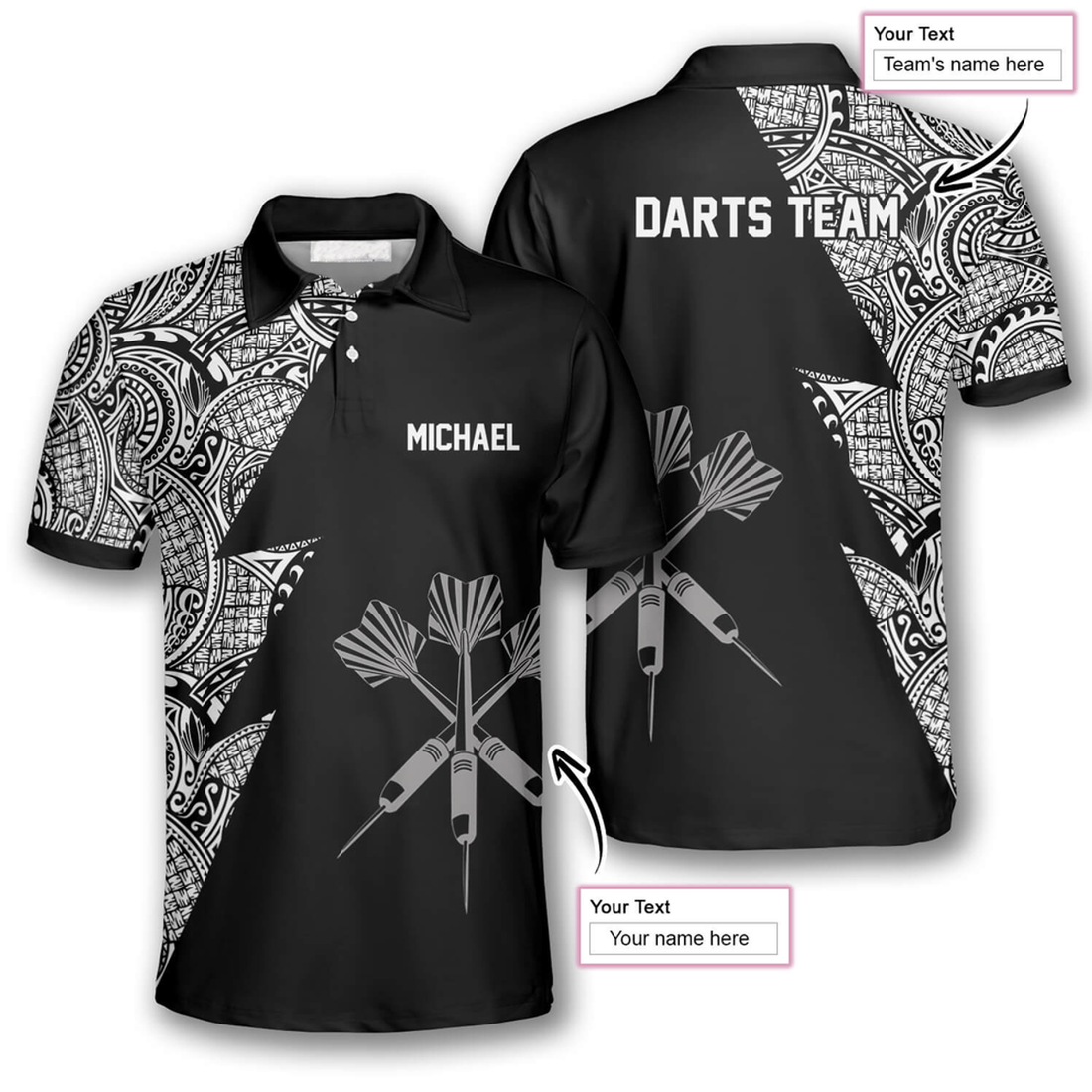 Custom Dart Arrows Tribal Black White Custom Darts Shirts For Men, Gift For Birthday Dart Player