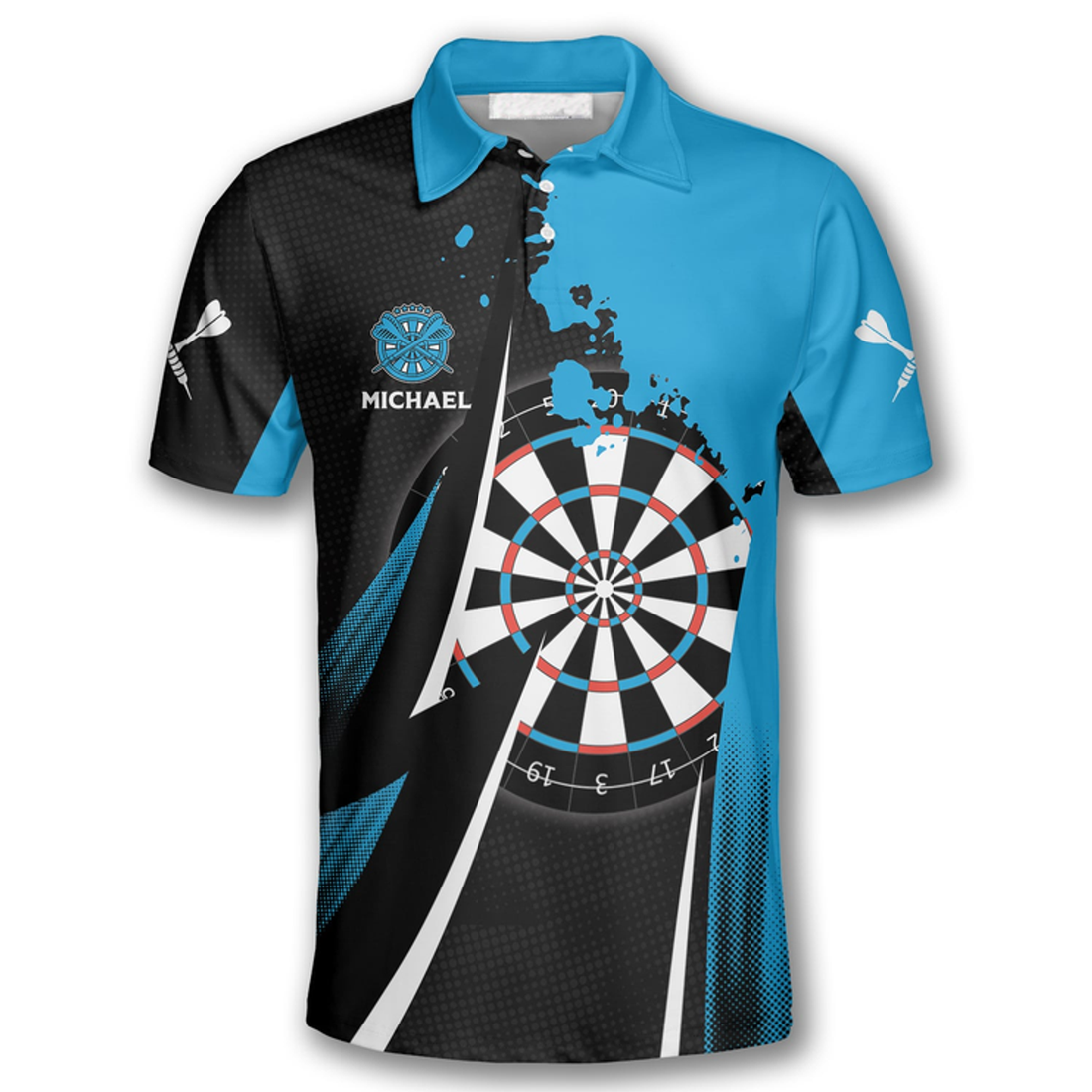 Custom Oopps I Darted Custom Darts Shirts for Men, Black and Blue Dart Polo Shirt