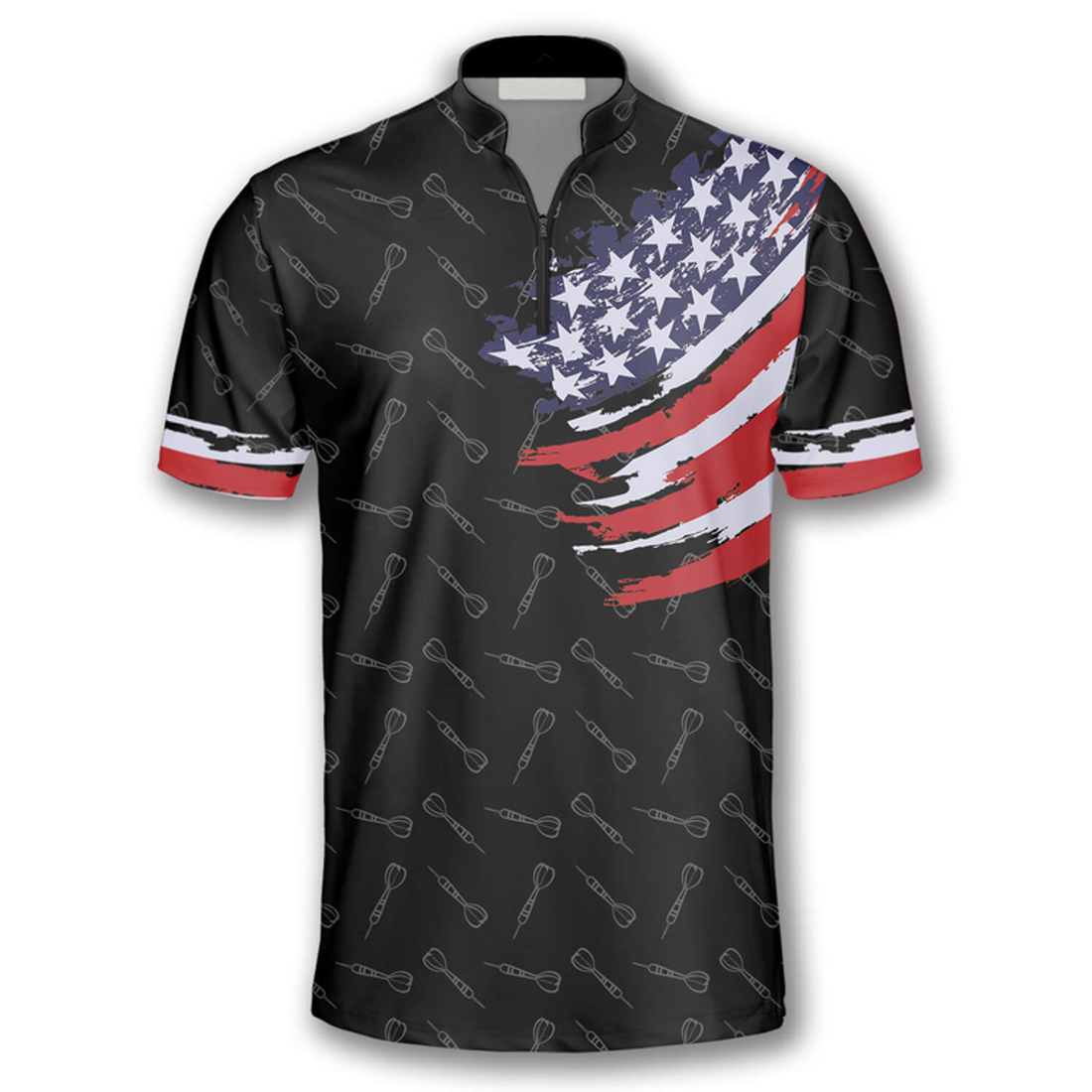 Custom Dart Arrow Pattern American Flag Custom Darts Jerseys for Men, Dart Shirt, Flag Zipper Polo Shirt