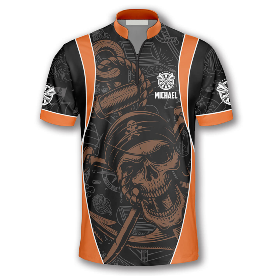Custom Zipper Polo Shirt Darts Pirate Skull Custom Darts Jerseys for Men, Gift for Dart Team, Dart Player