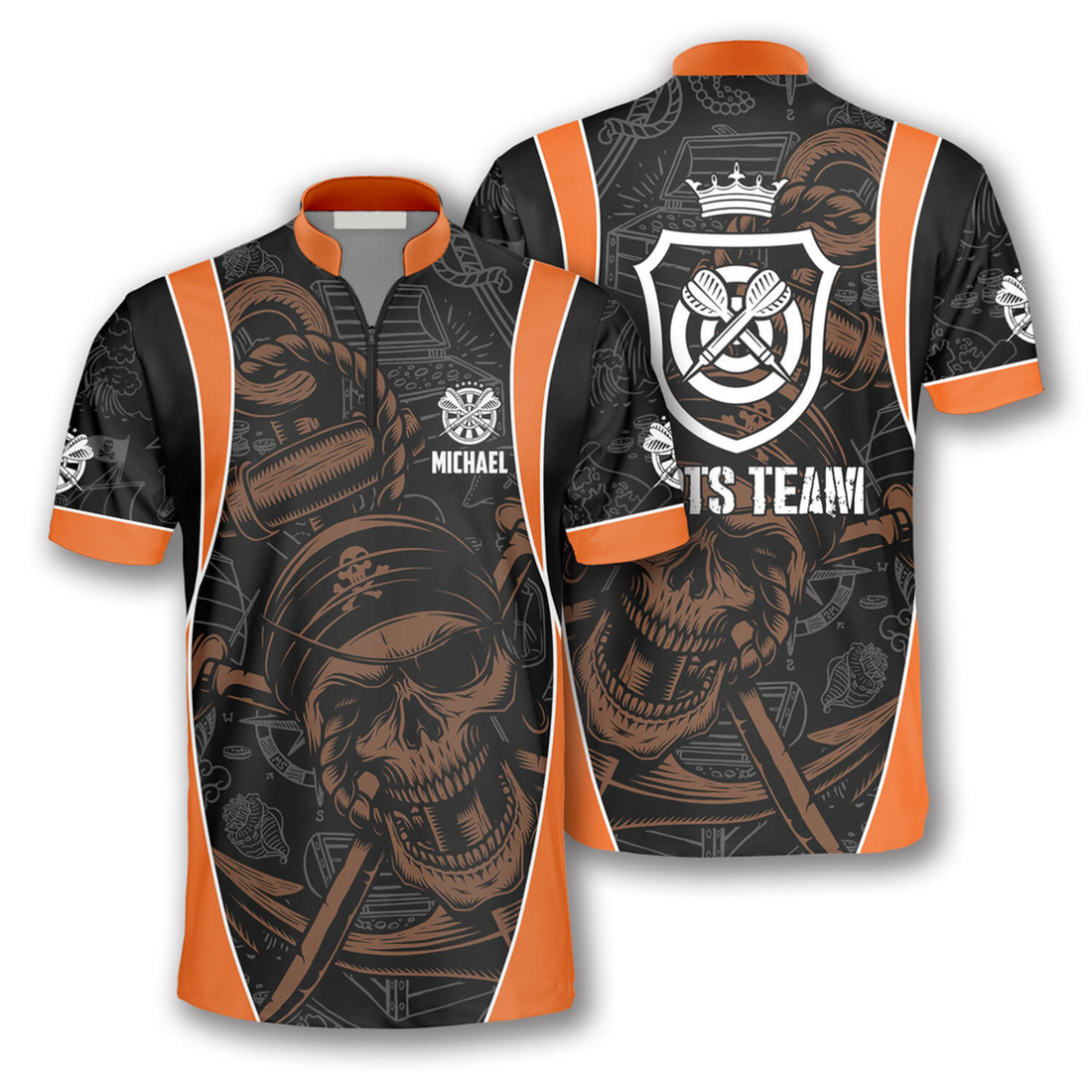 Custom Zipper Polo Shirt Darts Pirate Skull Custom Darts Jerseys for Men, Gift for Dart Team, Dart Player