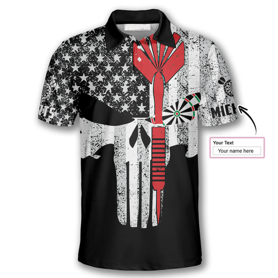 Custom Darts Punisher Skull Custom Polo Shirts for Men, Custom Name Dart Shirt