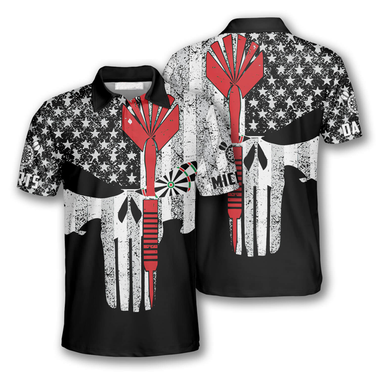 Custom Darts Punisher Skull Custom Polo Shirts for Men, Custom Name Dart Shirt