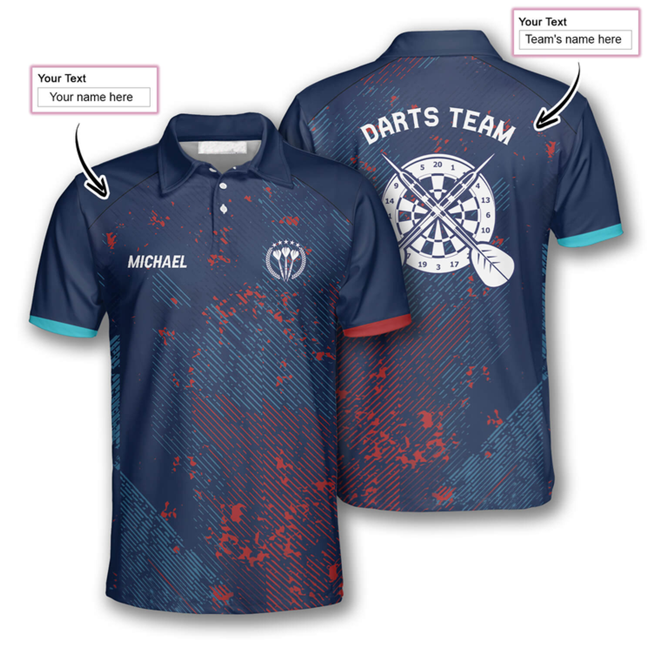 Custom Darts Red Blue Geometric Pattern Custom Polo Shirts for Men, Idea Team Uniform Shirt