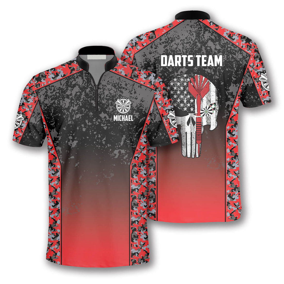 Custom Skull Red Camouflage Custom Darts Jerseys for Men, Idea Gift for Dart Player, Skull Dart Shirt