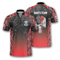 Custom Skull Red Camouflage Custom Darts Jerseys for Men, Idea Gift for Dart Player, Skull Dart Shirt