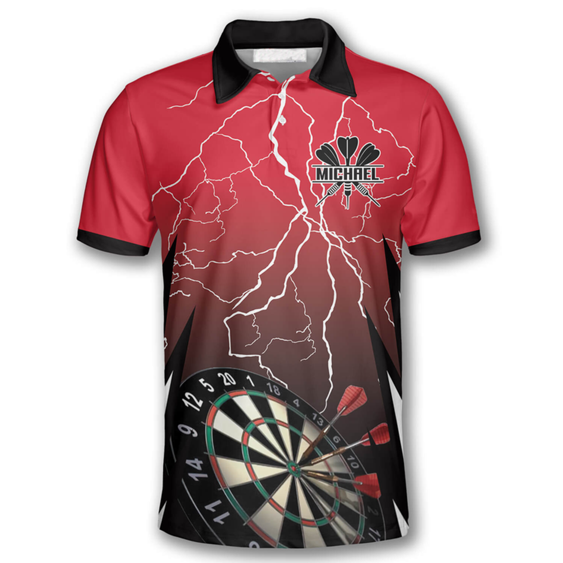 Custom Red Lightning Custom Darts Shirts For Men, Dart Perfection, 9 Dart Checkout Shirt