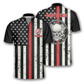 Custom Skull Flag Red Line Custom Darts Jerseys for Men, Zipper Polo Shirt for Dart Player