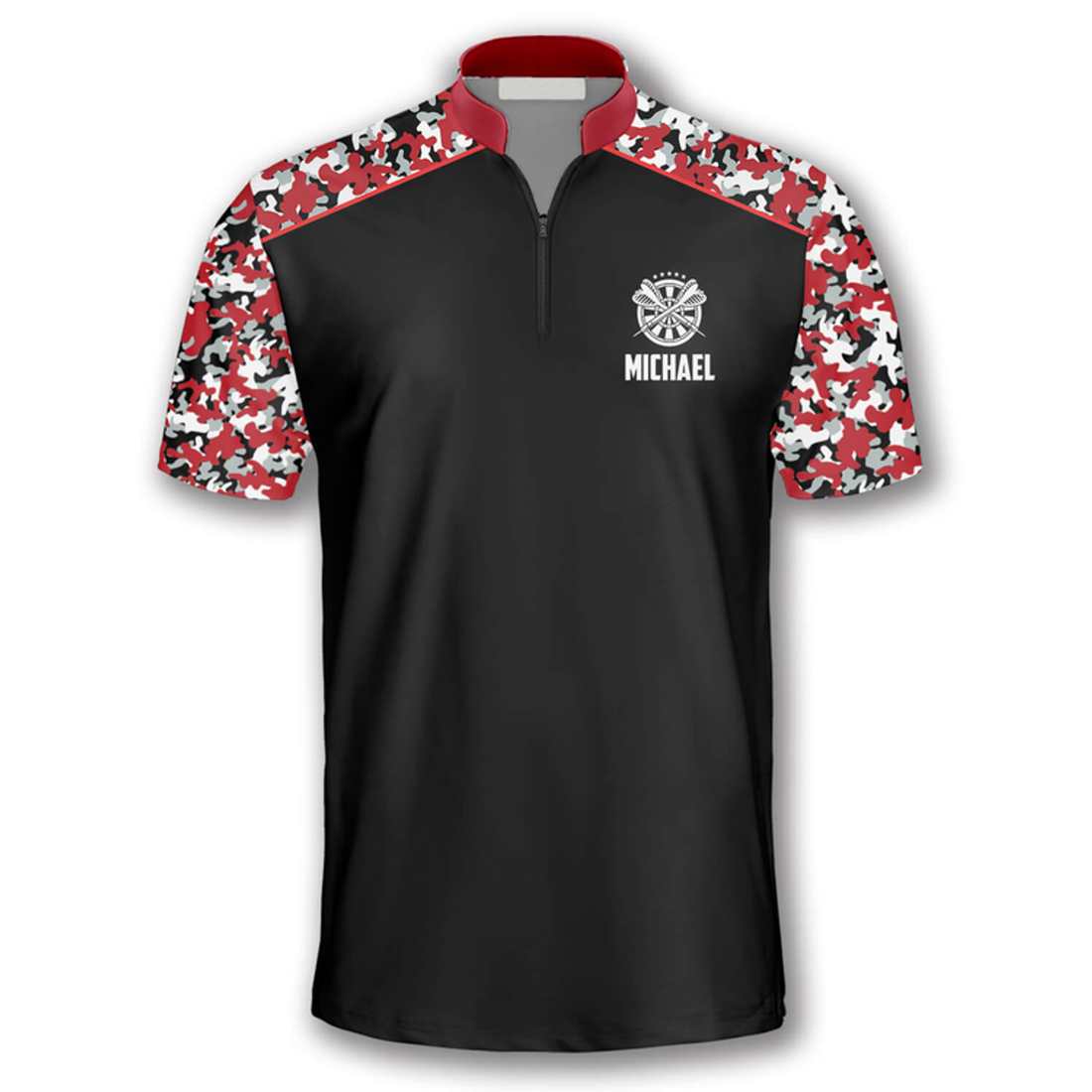 Custom Red Lion Camouflage Custom Darts Jerseys for Men, Black and Camo Dart Jersey Shirt