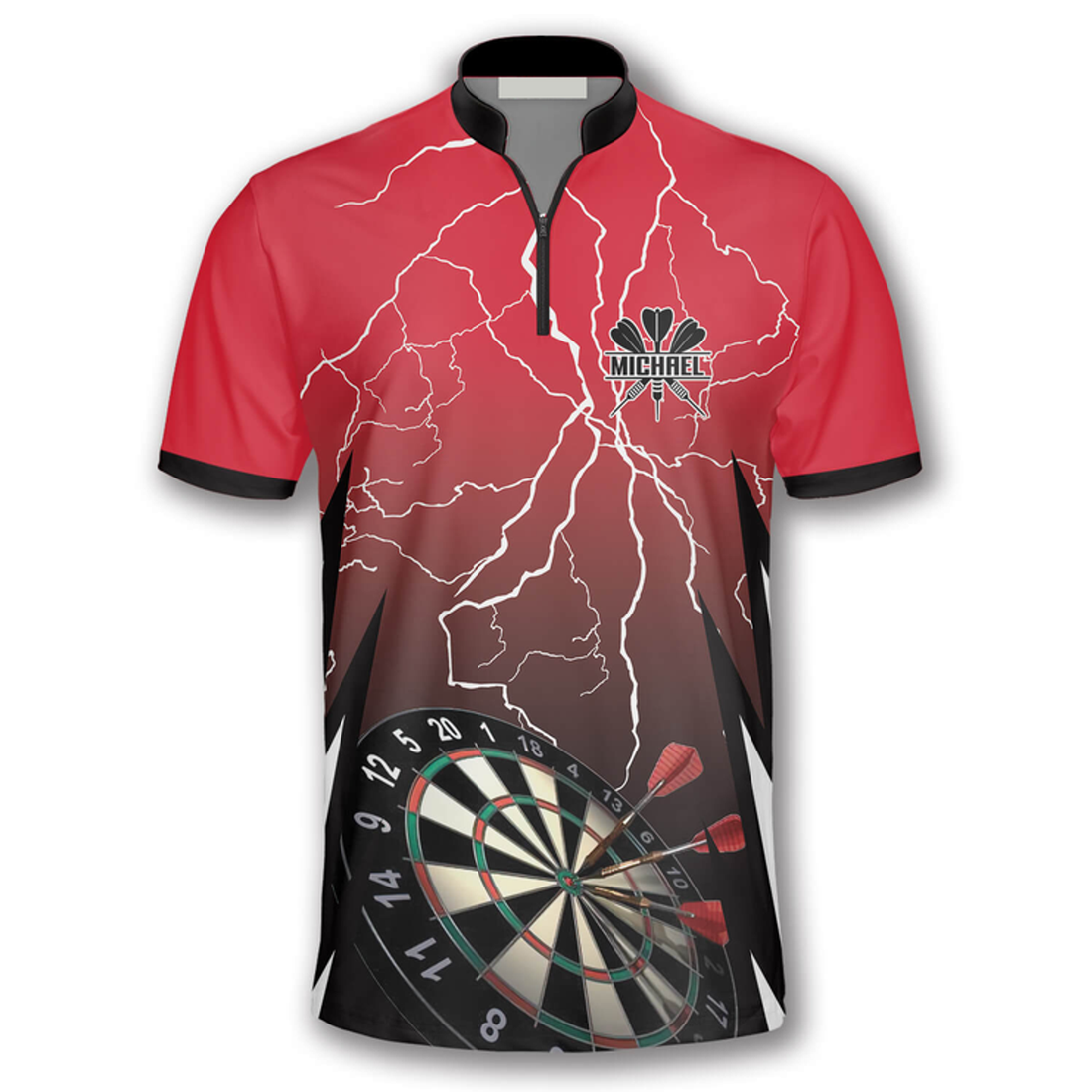 Custom Red Storm Custom Darts Jerseys for Men, Dartboard Pattern Zipper Polo Shirt