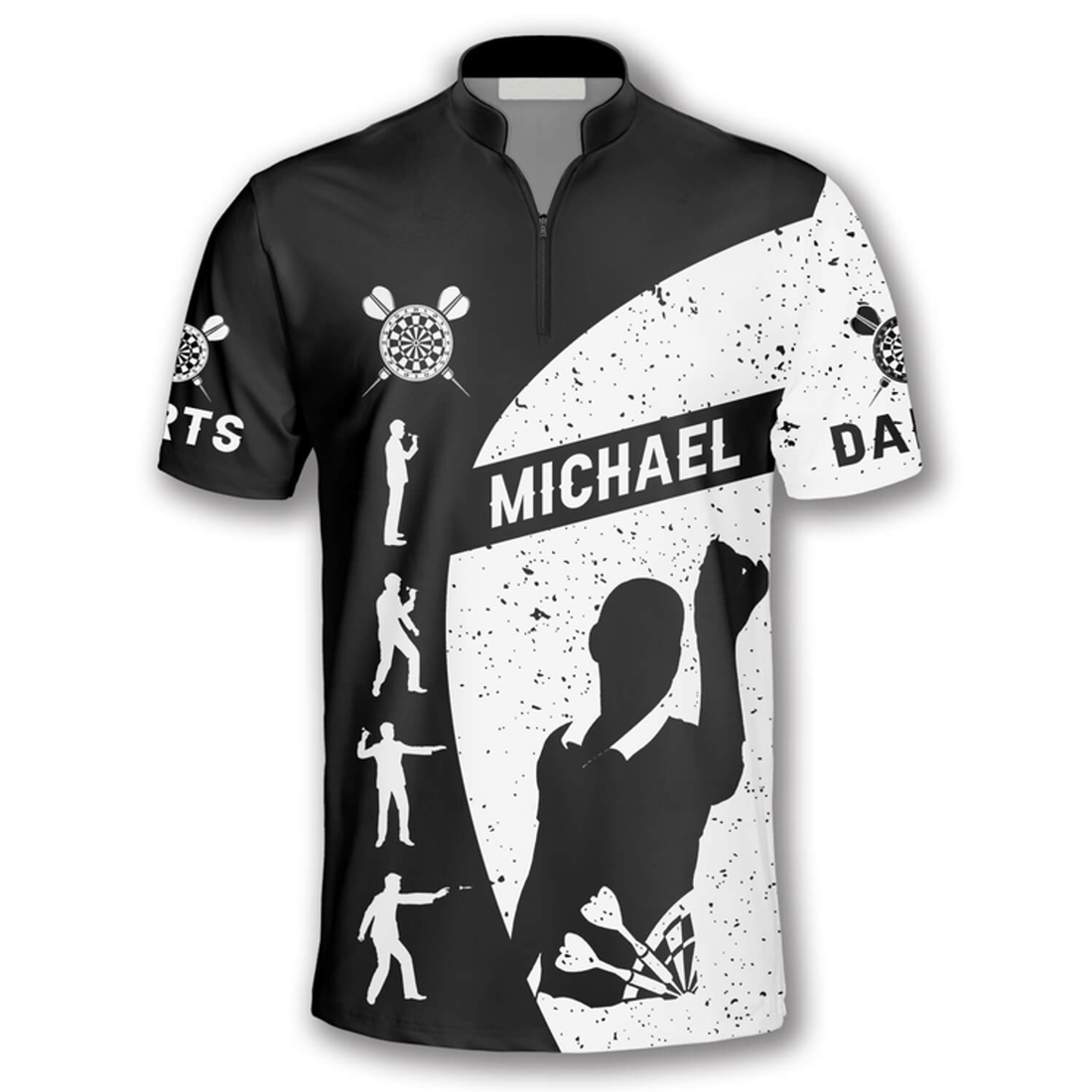 Custom Silhouettes Black White Version Custom Darts Jerseys for Men, Perfect Shirt for Dart Player