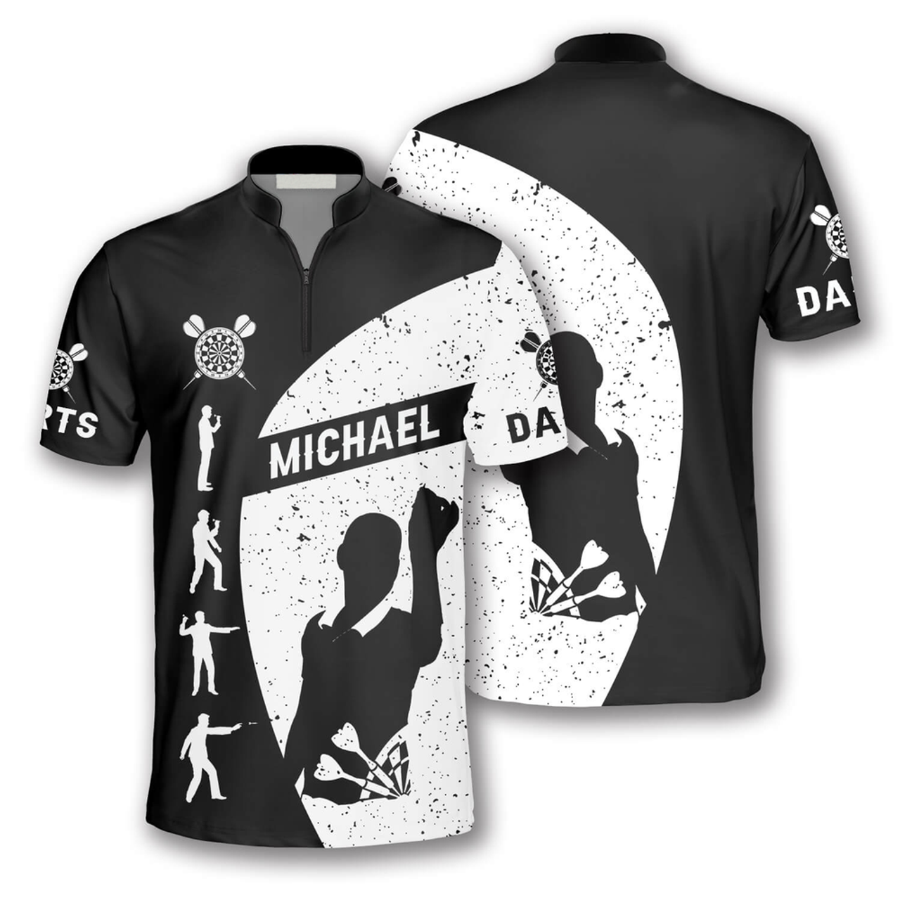 Custom Silhouettes Black White Version Custom Darts Jerseys for Men, Perfect Shirt for Dart Player