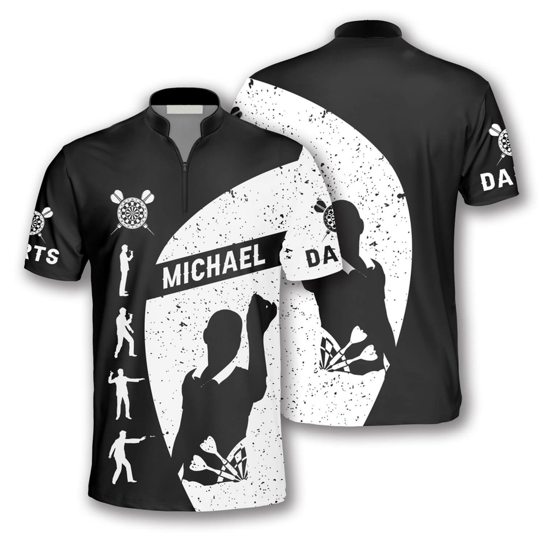 Custom Silhouettes Black White Version Custom Darts Jerseys for Men, Perfect Shirt for Dart Player