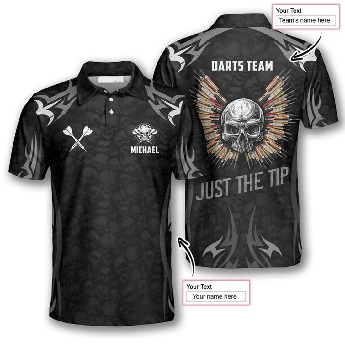 Custom Skull Angel Wings Custom Darts Shirts For Men, Just A Tip Dart 3D Shirt