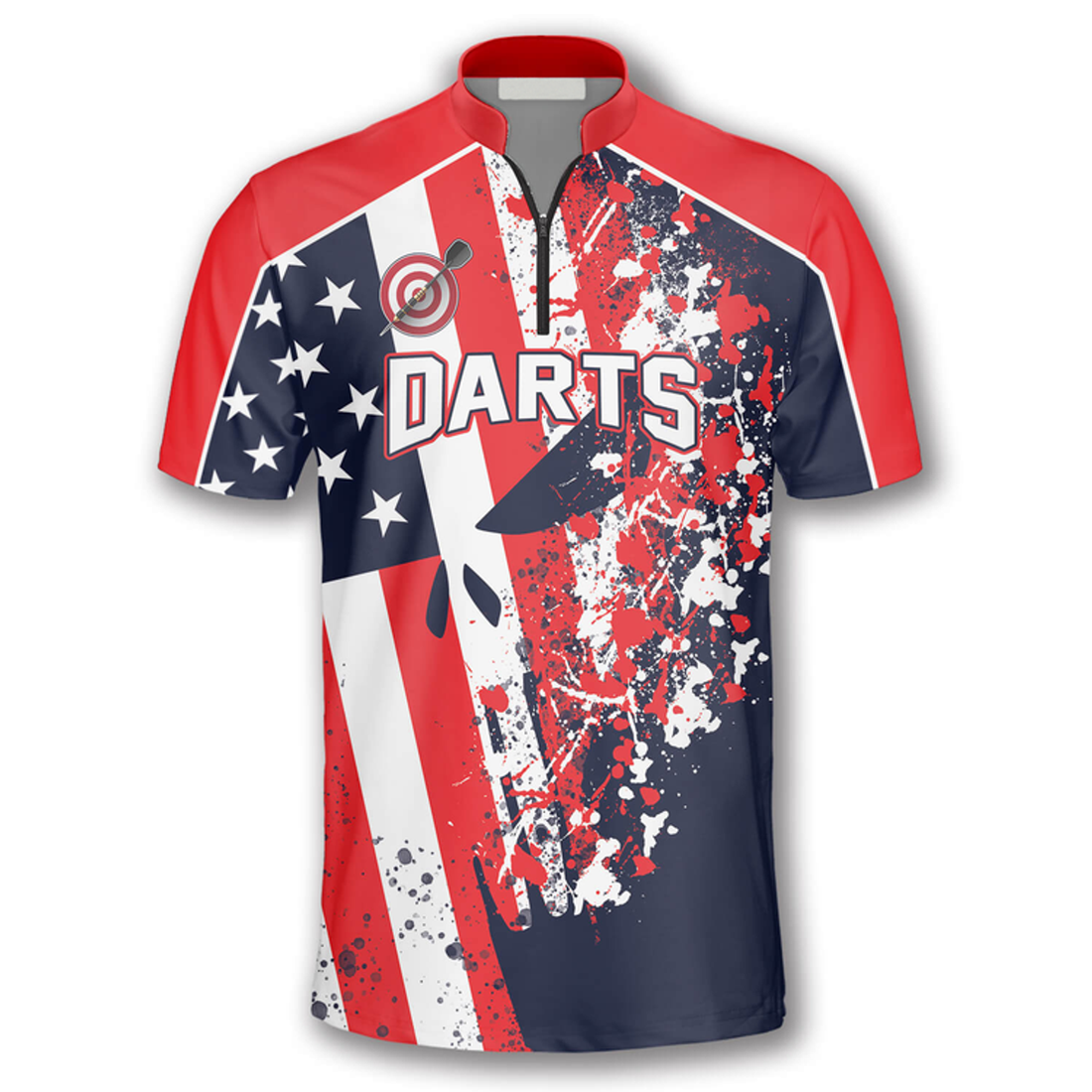 Custom Darts Skull Red Blue Water Color Custom Darts Jerseys for Men, Idea Gift for Dart Player