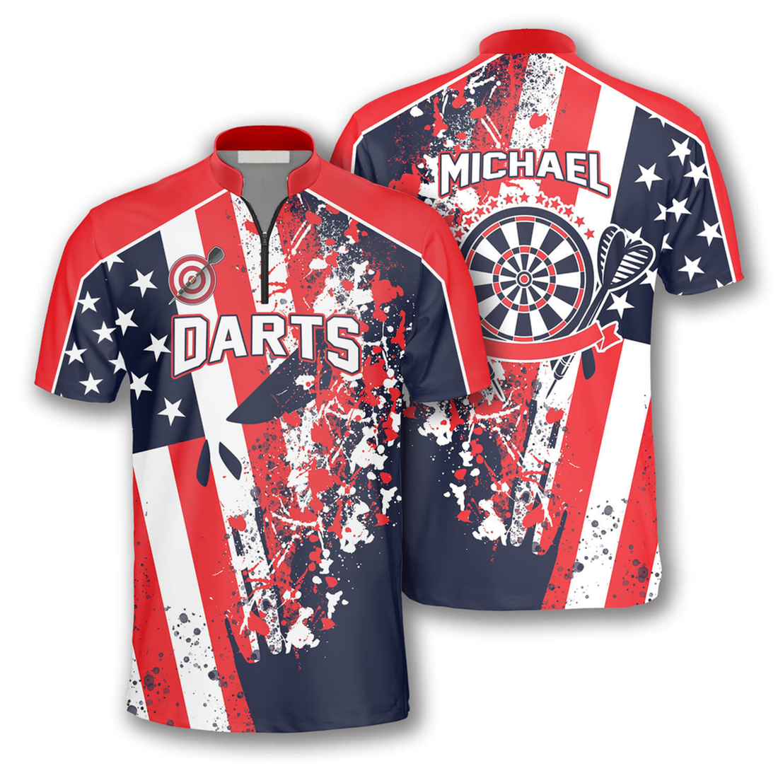 Custom Darts Skull Red Blue Water Color Custom Darts Jerseys for Men, Idea Gift for Dart Player