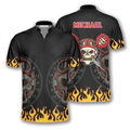 Custom Darts Skull Flame Custom Darts Jerseys for Men, Perfect Shirt for Dart Team, Dart Shirt, Skull Zipper Polo Shirt